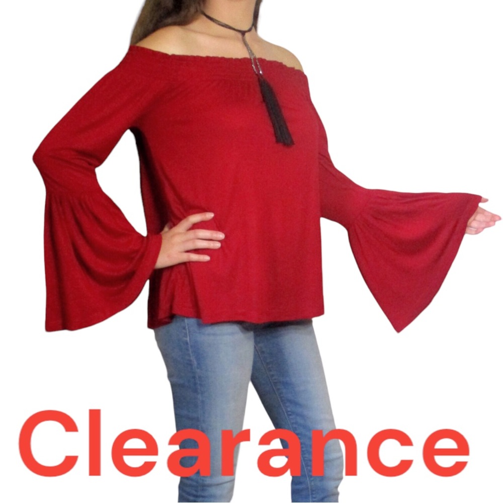 🔴 CUPCAKES & CASHMERE Red Bell Sleeve Top NEW